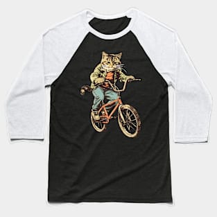 Cat Riding a Bike Baseball T-Shirt